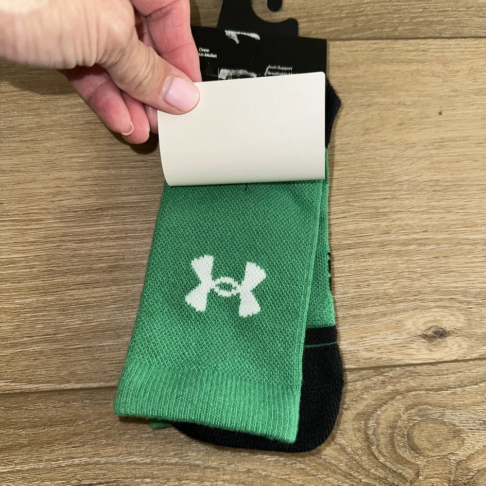 Under Armour Green Black UA Team Cushioned Crew Athletic Socks Unisex 1 Pair‎